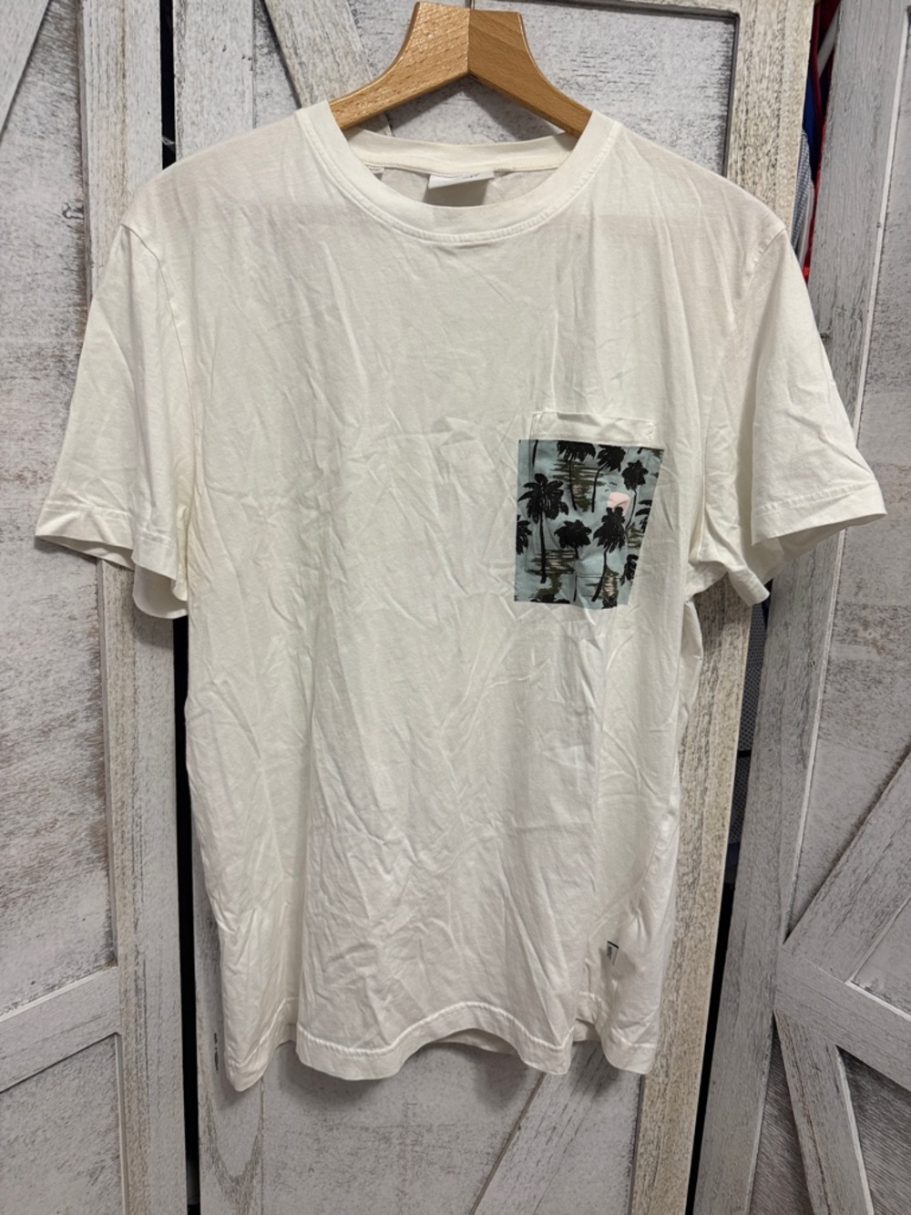 Wesc White Short-Sleeve Tee with Tropical Pocket